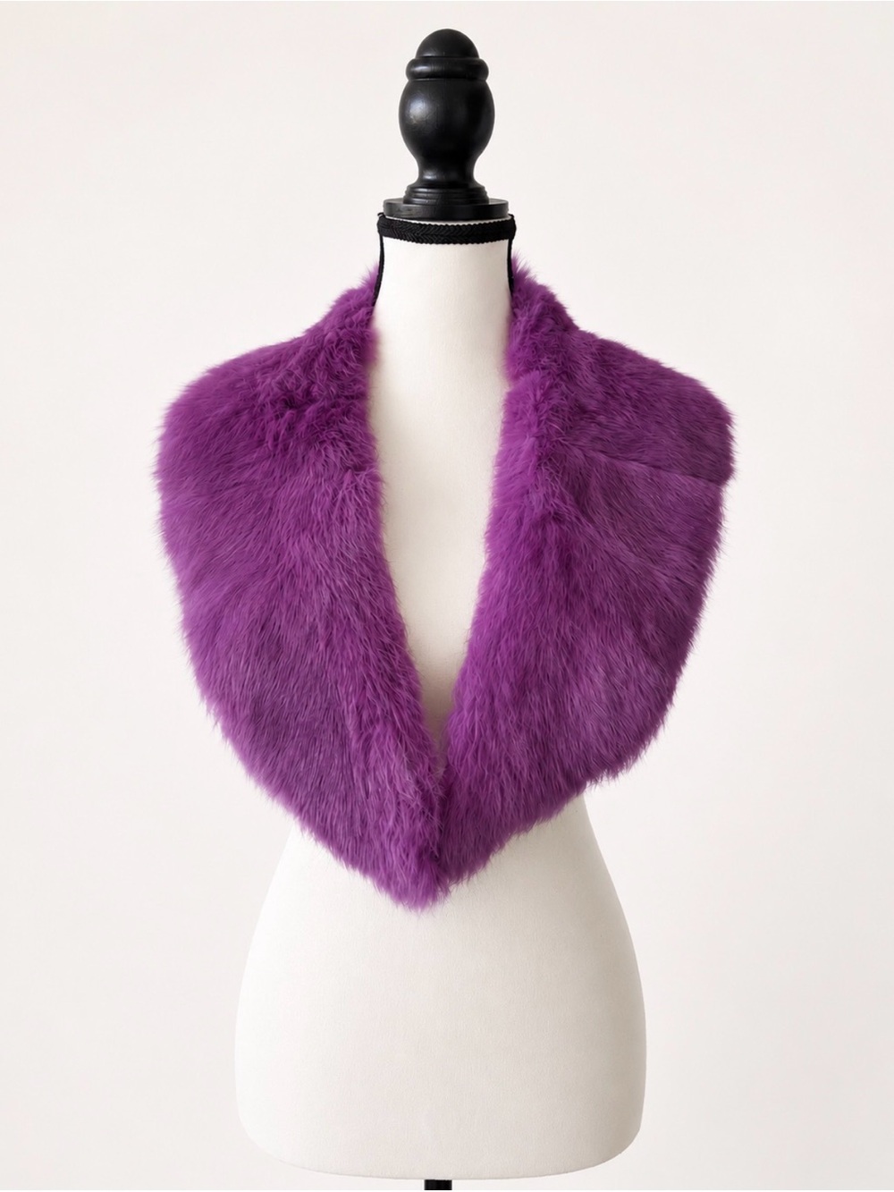 Vintage Genuine Rabbit Fur Collar Wrap Stole Purple Dyed Fur Hook Closure 40”